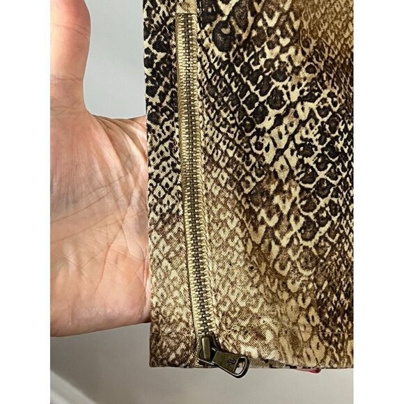 Ralph Lauren Pant Women 10 Brown Snakeskin Straight Ankle Neutral Mob Wife 80s - Picture 12 of 16